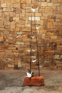Kevin and Jennifer Box, Ladder of the Rising Cranes, steel/bronze/stone, 72 x 21 x10.