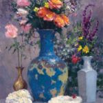 Ryan Jensen, Blue Vase With Flowers, oil, 40 x 30.