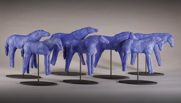 Amy Laugesen, Blue Mud Herd, ceramic/metal, 12 x 12 x 4 each. Photo by Julia Mulligan & Stephen Hume 