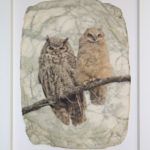 Pete Zaluzec, Owl Pair, mixed media, 26 x 20.