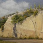 Jeri Salter, Roadside Cliffs, pastel, 18 x 24.