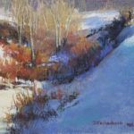 Diane Fechenbach, Saplings in Snow, pastel, 7 x 9.