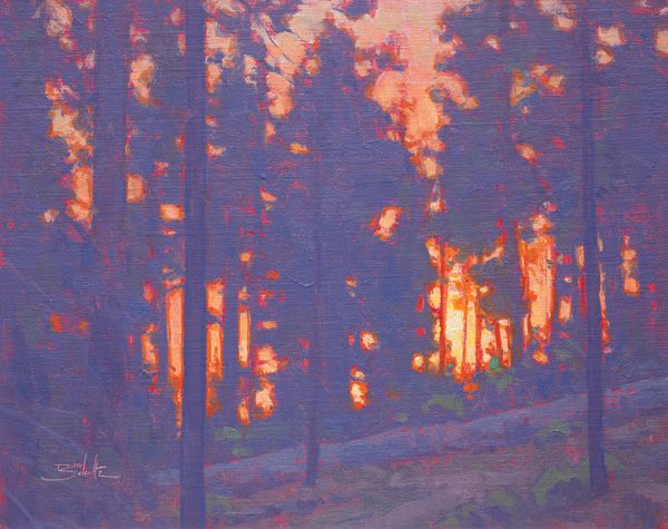 Dan Schultz, Forest Sunset, oil, 11 x 14. 