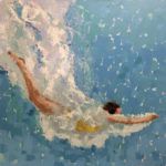 Eileen Corse, Diving Diva, oil, 48 x 48.