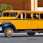 Robert Seabeck, Yellowstone Tour Bus, oil, 15 x 30.