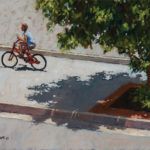 Nathan Solano, A Boy on His Bike, oil, 12 x 16.