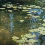 Musa Musa, Waterlilies With Reflection of Sky and Trees, soft pastel, 18 x 24.