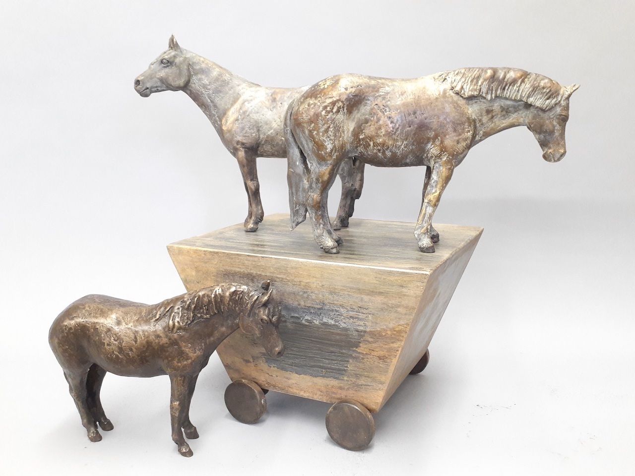 Lisa Gordon, Pit Ponies, bronze/steel, 15 x 19 x 12.