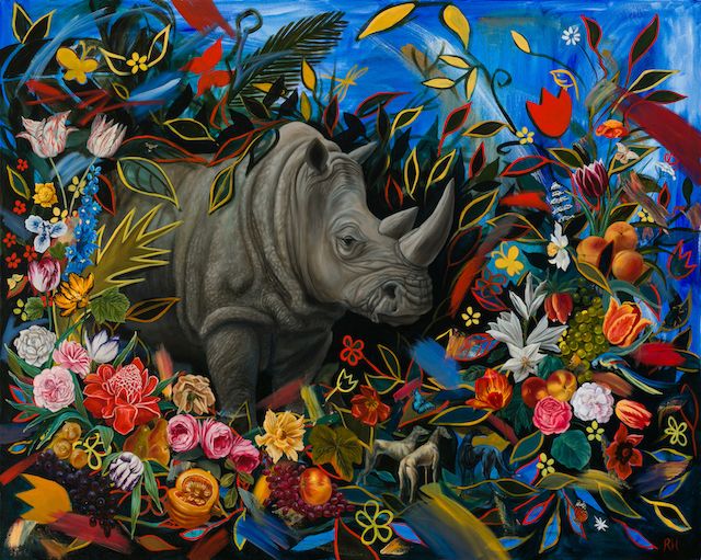 Robin Hextrum, Rhino, oil, 48 x 60.