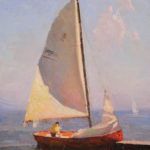 Calvin Liang OPAM, Red Sailboat, oil, 16 x 12.