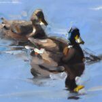 Jessie Rasche, Impressionist Ducks, oil, 9 x 12.