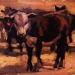 Chris Alvarez, Curious Cow, oil, 8 x 10.