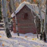 Gregory Packard, Little Red Cabin, oil, 8 x 16.