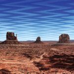 Darby Raymond-Overstreet (Diné/Navajo), Woven Landscape-Monument Valley, digital collage of photography and Navajo textiles, 24 x 32.
