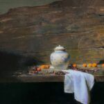 David Leffel, Landscape with Apricots, oil on board, 17 x 20.