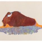 Fritz Scholder, Buffalo in Grass, acrylic, 15 x 22. Estimate: $2,000-$3,000.