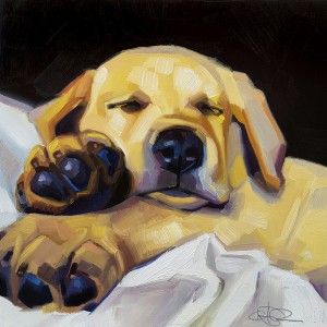 Cristall Harper, All Tuckered Out, oil, 6 x 6. 