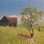 Michael Ome Untiedt, Apple Tree with an Old Man on Horseback; Once Both Knew Her Name, oil, 12 x 16.