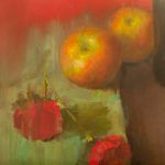 Devin Roberts, Apple on Rose, oil, 8 x 8.