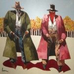 Thom Ross, Autumn: Frank and Jesse James, acrylic, 36 x 36.