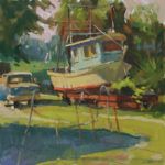Katie Dobson Cundiff, Backyard Boats, oil, 16 x 16.