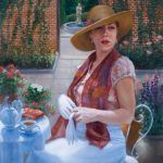 Lia Bardin Bomar, Tea in the Garden, oil, 16 x 20.