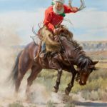 Tom Browning, Fun in the Saddle, oil, 24 x 19.