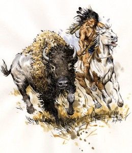 Andy Thomas, Buffalo Hunt, watercolor, 13 x 12.