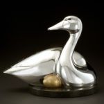 Tim Cherry, Swan Egg, stainless steel/gold leaf, 10 x 12 x 8, collection of the artist.
