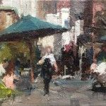 Yen-Ching Chang, Catching the Sun at Union Square, oil, 6 x 8.