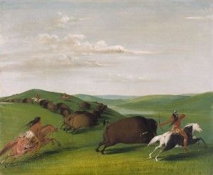 George Catlin, Buffalo Chase With Bows and Lances, oil, 24 x 29.