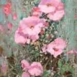 Irby Brown, Chamisa and Hollyhocks, oil, 16 x 12.