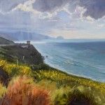Sandra Corpora, Coast with Breaking Sky, oil, 30 x 48.