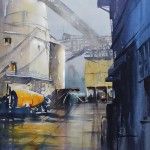 Thomas W. Schaller, Concrete Factory, Vancouver, watercolor, 30 x 22.