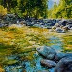 Michelle Courier, Yosemite Merced River in August, acrylic, 60 x 40.