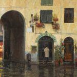 James Crandall, Piazza Anfiteatro in Rain, No. 2, oil, 24 x 36.