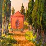 Evelyne Boren, Cypress Alley at I Luoghi Tuscany, oil, 40 x 46.