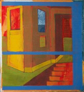 Daniel Granitto, Yellow Door and Cardboard Walls, acrylic, 14 x 14.
