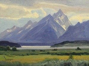 David Schwindt, Jackson Lake and Grand Tetons, oil, 9 x 12.