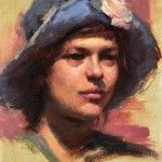 Jacob Dhein, Portrait of Girl with Blue Hat, oil, 18 x 14.