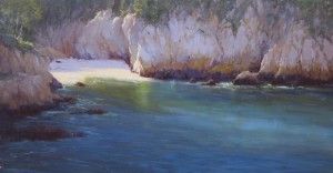 Kathleen Dunphy, Blue Fin Cove, oil, 15 x 30.
