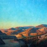 Jerry Markham, Dusk Crossing the Columbia, oil, 30 x 34.