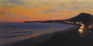 Ezra Suko, Malibu Sunset, oil, 15 x 30.