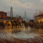 G. Harvey, Beginning of a Boomtown, 1981, oil, 30 x 48. Estimate: $70,000-$100,000.