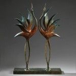 Simon Gudgeon, Dancing Cranes, bronze, 24 x 17 x 3.