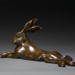 Simon Gudgeon, Reclining Hare, bronze, 10 x 23 x 6.