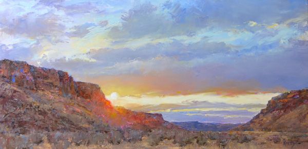 Jill Hartley, Sunrise, Canyon Creek Ranch, oil, 12 x 24.