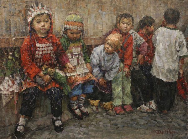 Dali Higa, Children Watching the Parade, oil, 36 x 48. 