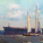 Hiu Lai Chong, Sailing by the Big Boys, oil, 24 x 30.