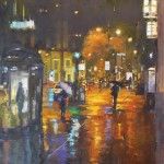 Julee Hutchison, Rain in the City, oil, 20 x 20.